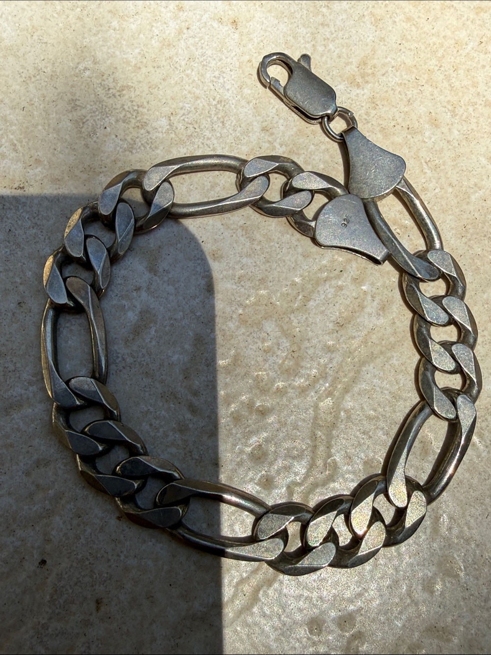 Sterling Silver Figaro Chain Bracelet - men Chunky Link Bracelet statement